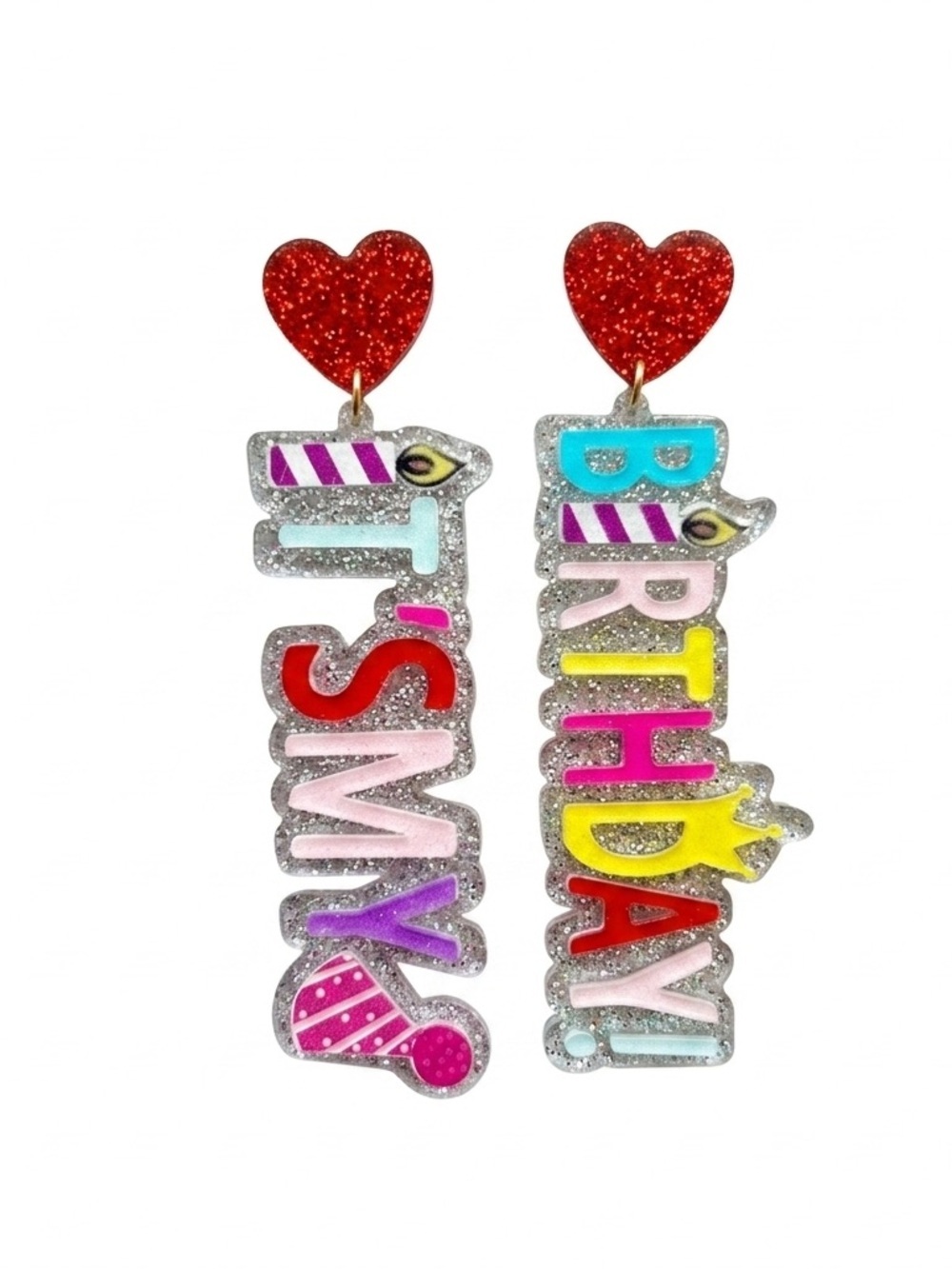 Colorful 'It's My Birthday' Glitter Statement Earrings
